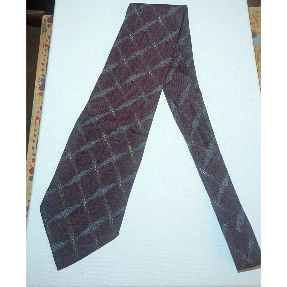 Giorgio Armani Cravatte Men's Tie Burgandy Purple & Blue Geo Silk Necktie Italy